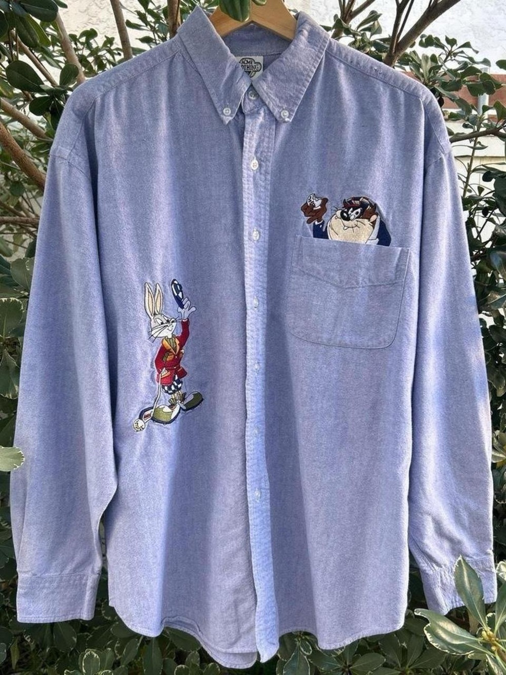 Vintage 1993 Acme Clothing Looney Tunes Golf Bugs Bunny Taz Oxford Shirt L